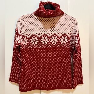 Turtleneck Snowflake Sweater Mirror Red & White Micro Dot Ski Holiday Brooks